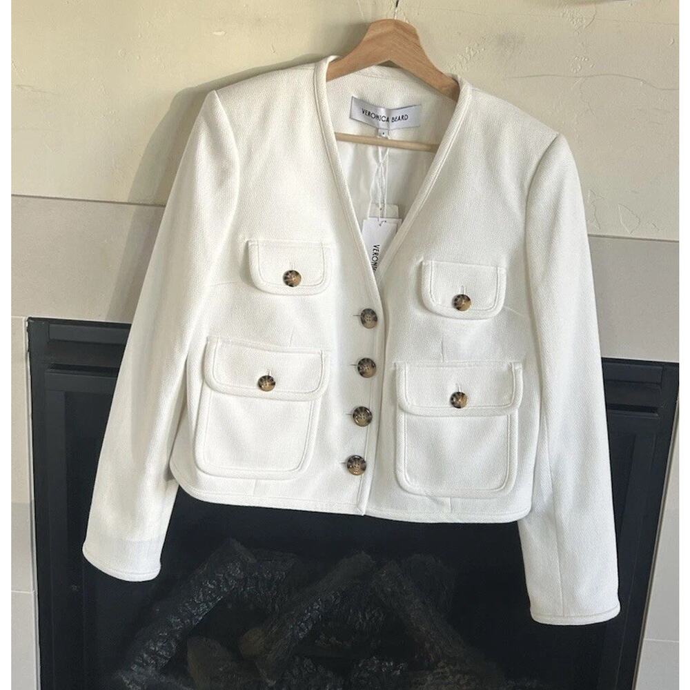 VERONICA BEARD Isola Jacket Women’s 8 Off White Stretch V-Neck Designer Nwt $598 - Picture 16 of 16